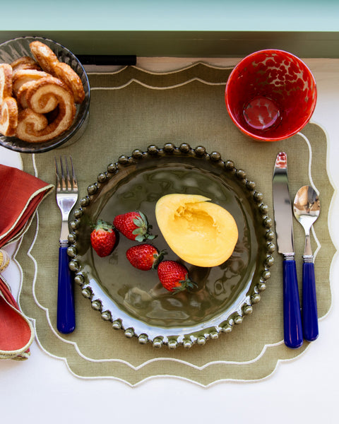 Placemat Greta Stain-Resistant, Green with Ecru