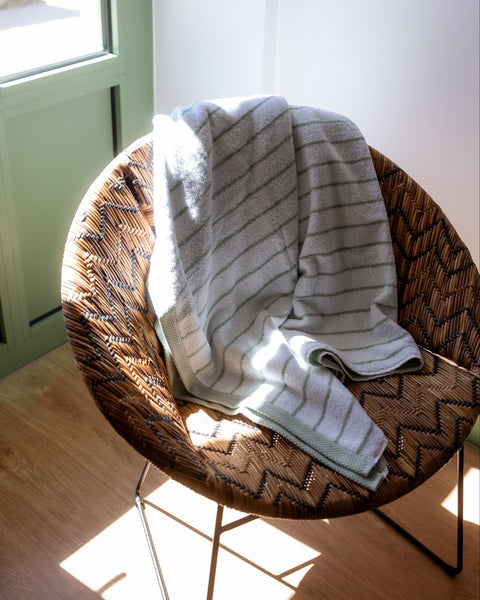 Green Striped Bath Towel, 100% Cotton 500 g/m²