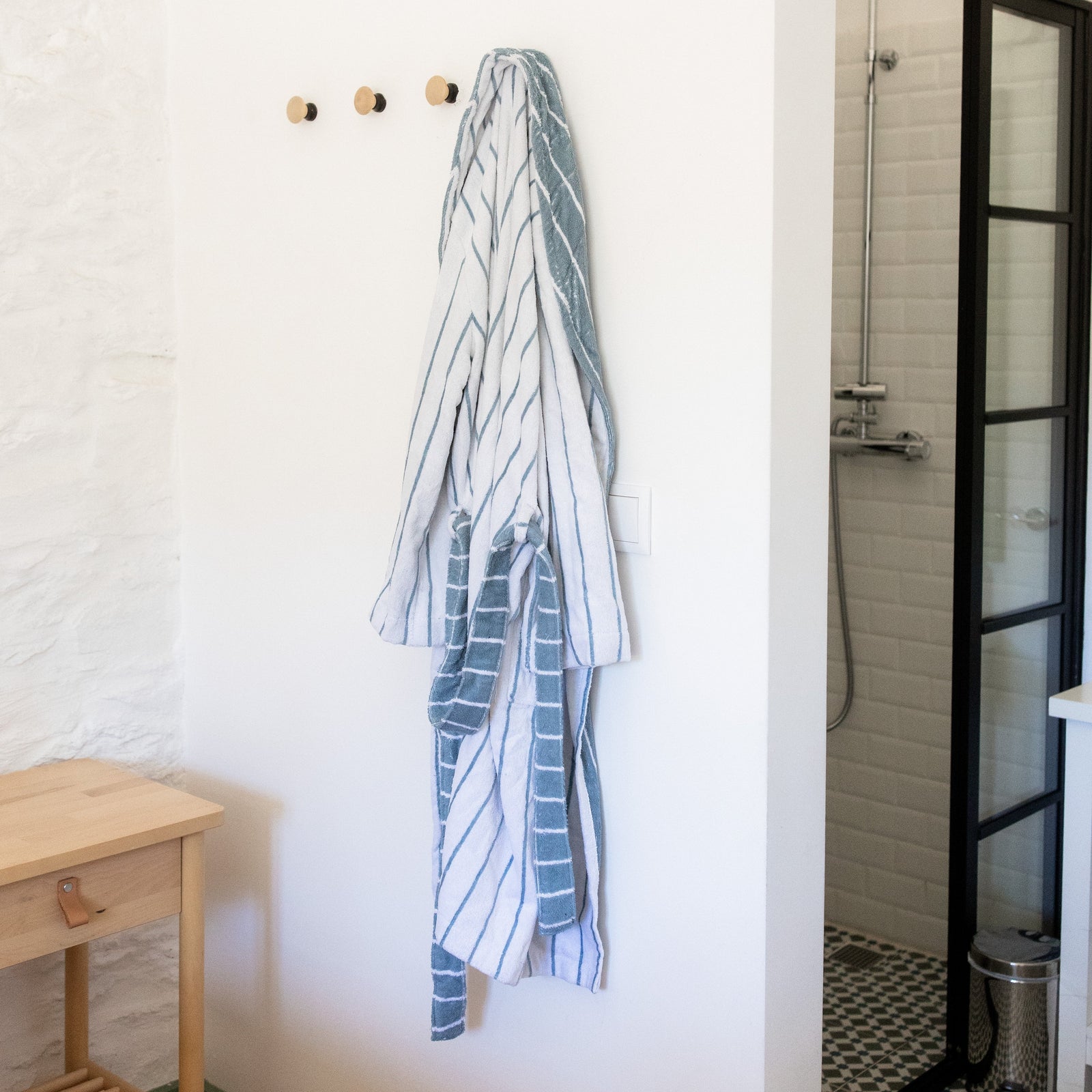 Blue Striped Bathrobe, 100% Cotton 380 g/m²