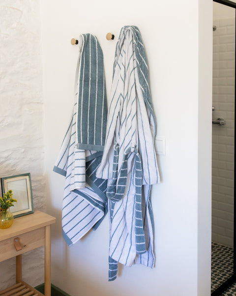 Blue Striped Bath Towel, 100% Cotton 500 g/m²