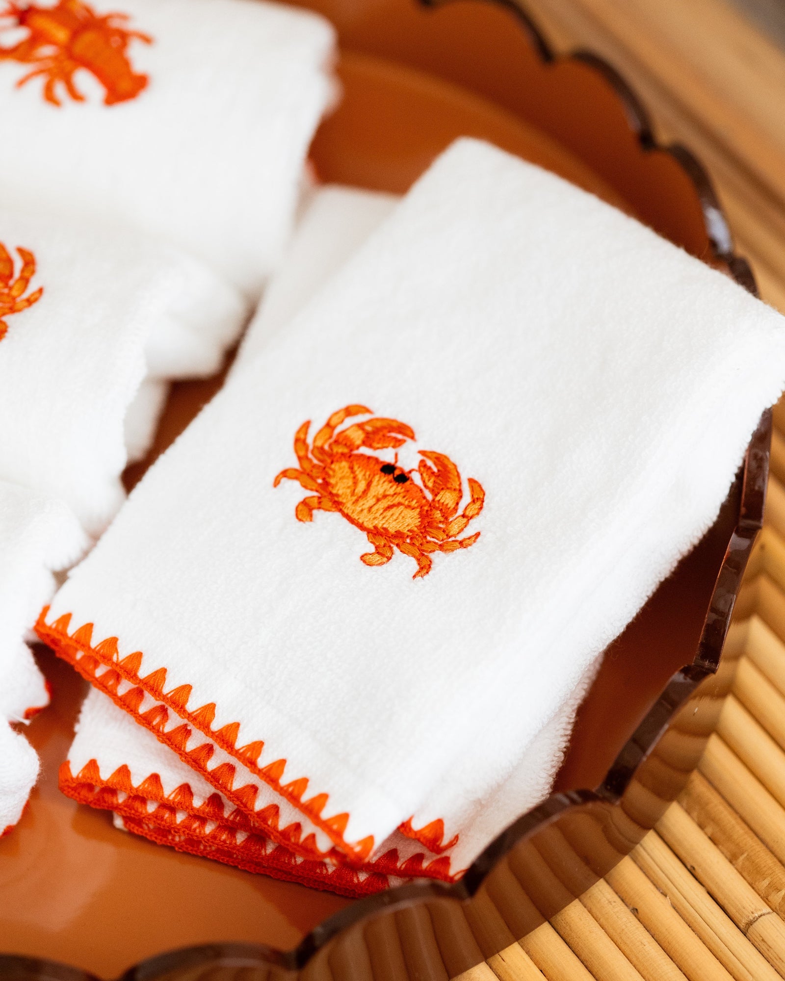 30 × 30 cm Cotton Guest Towel with Orange Crab Embroidery