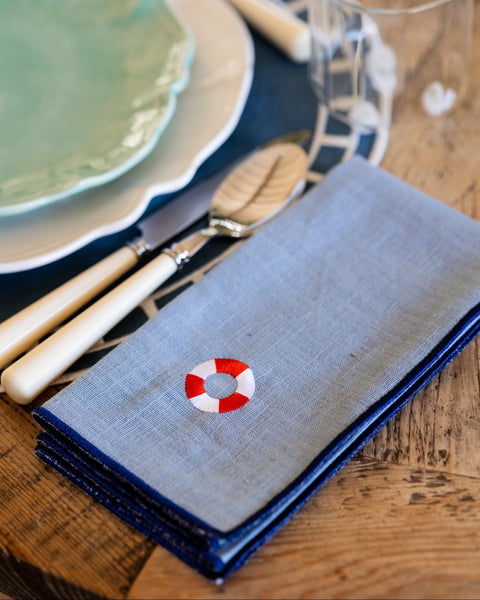 Blue Rolled-Edge Napkin with Lifebuoy