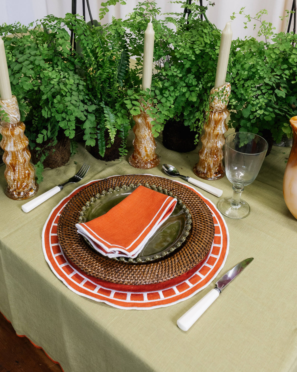 Placemat Marim, Terracotta with White