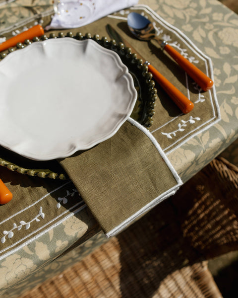 Napkin Faial, Green with Ecru