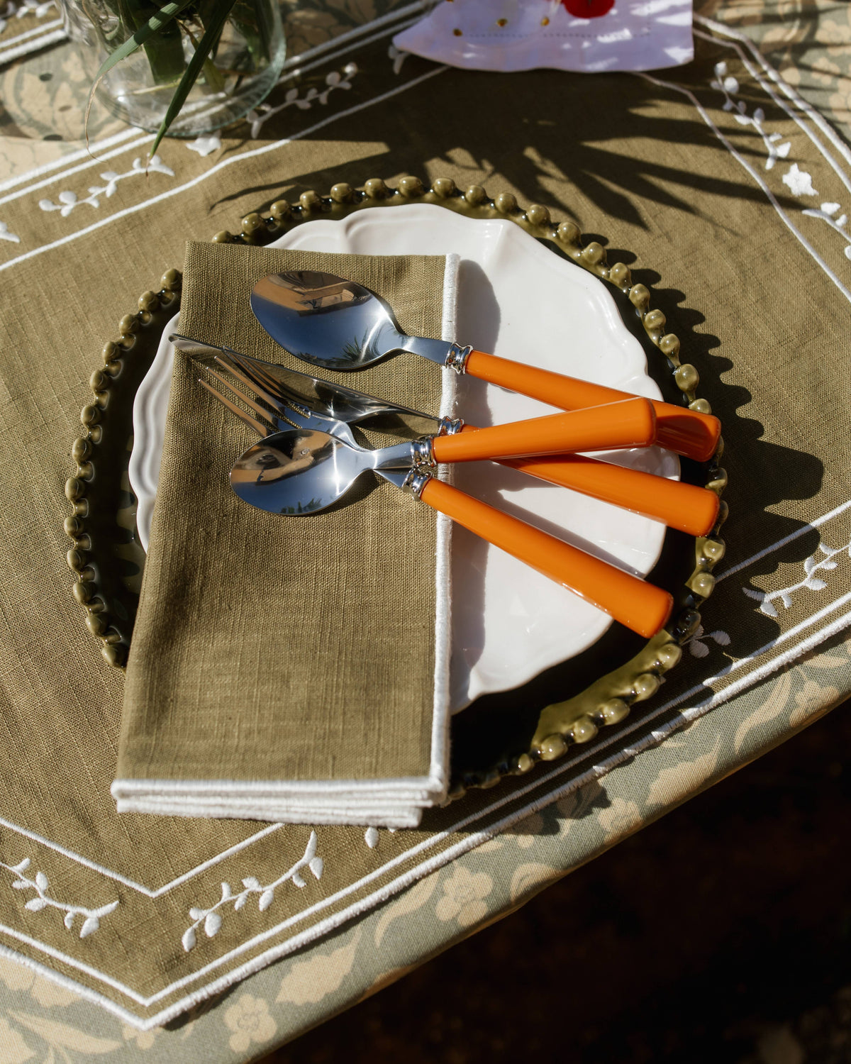 Napkin Faial, Green with Ecru