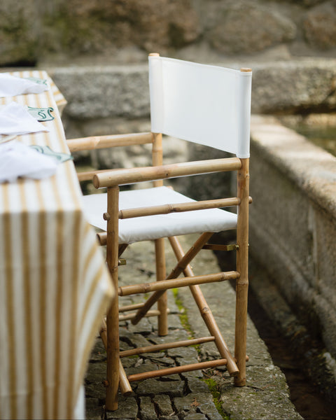 Douro White Fabric Director’s Folding Chair with Bamboo Arms