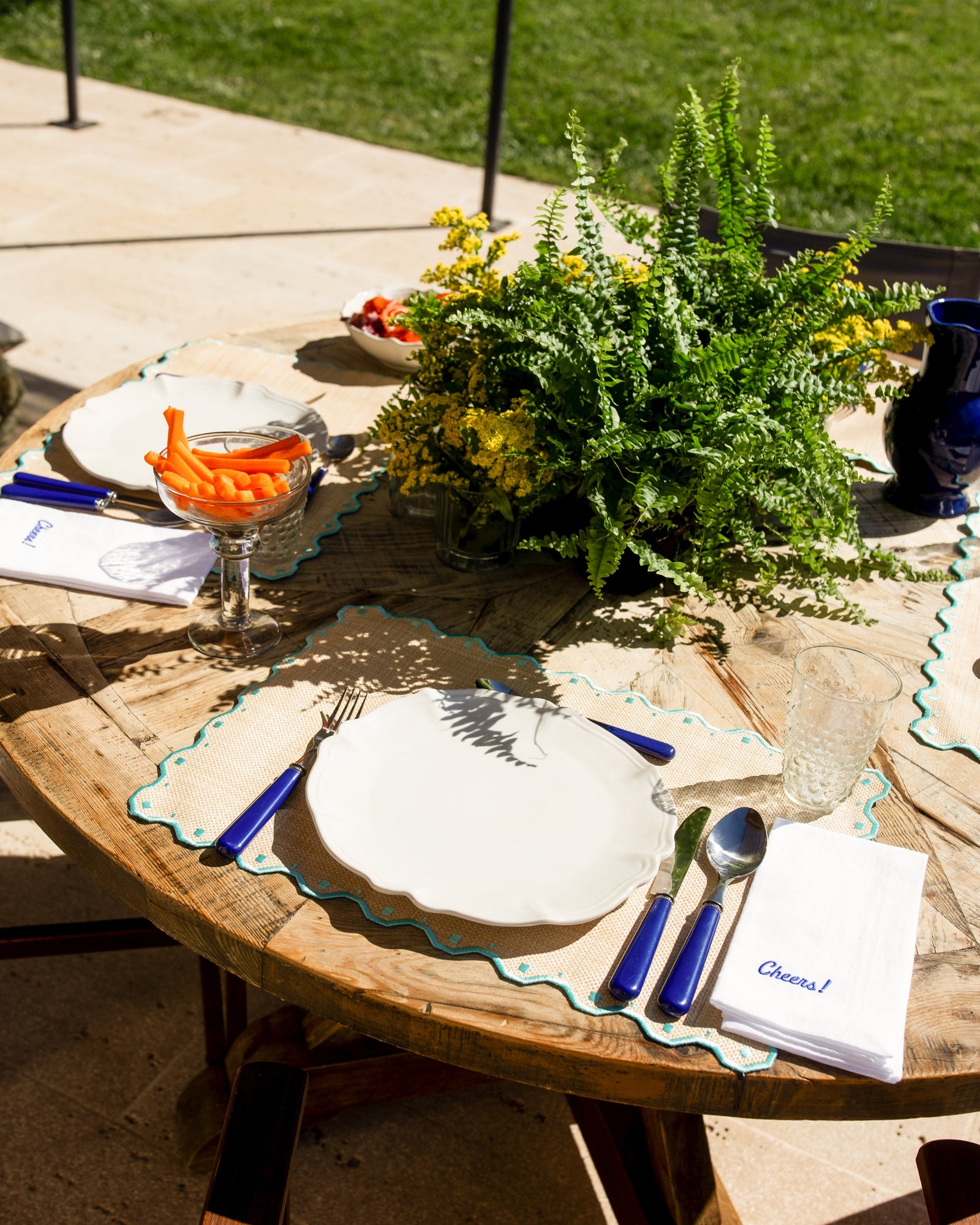 Placemat Porto, Raffia with Turquoise Blue