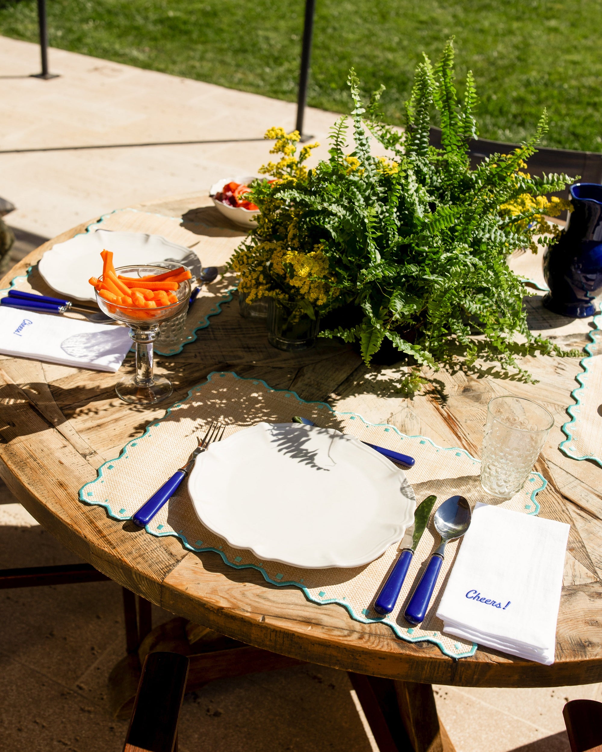 Placemat Porto, Raffia with Turquoise Blue