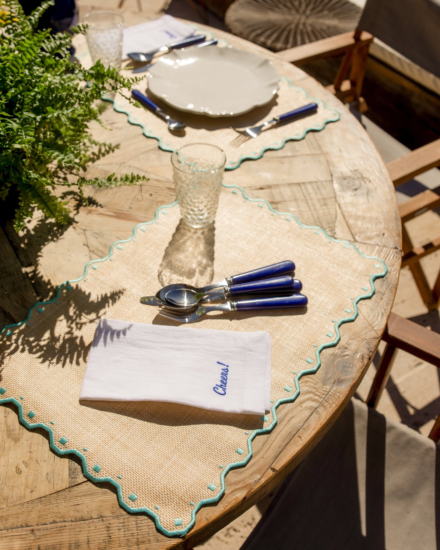 Placemat Porto, Raffia with Turquoise Blue
