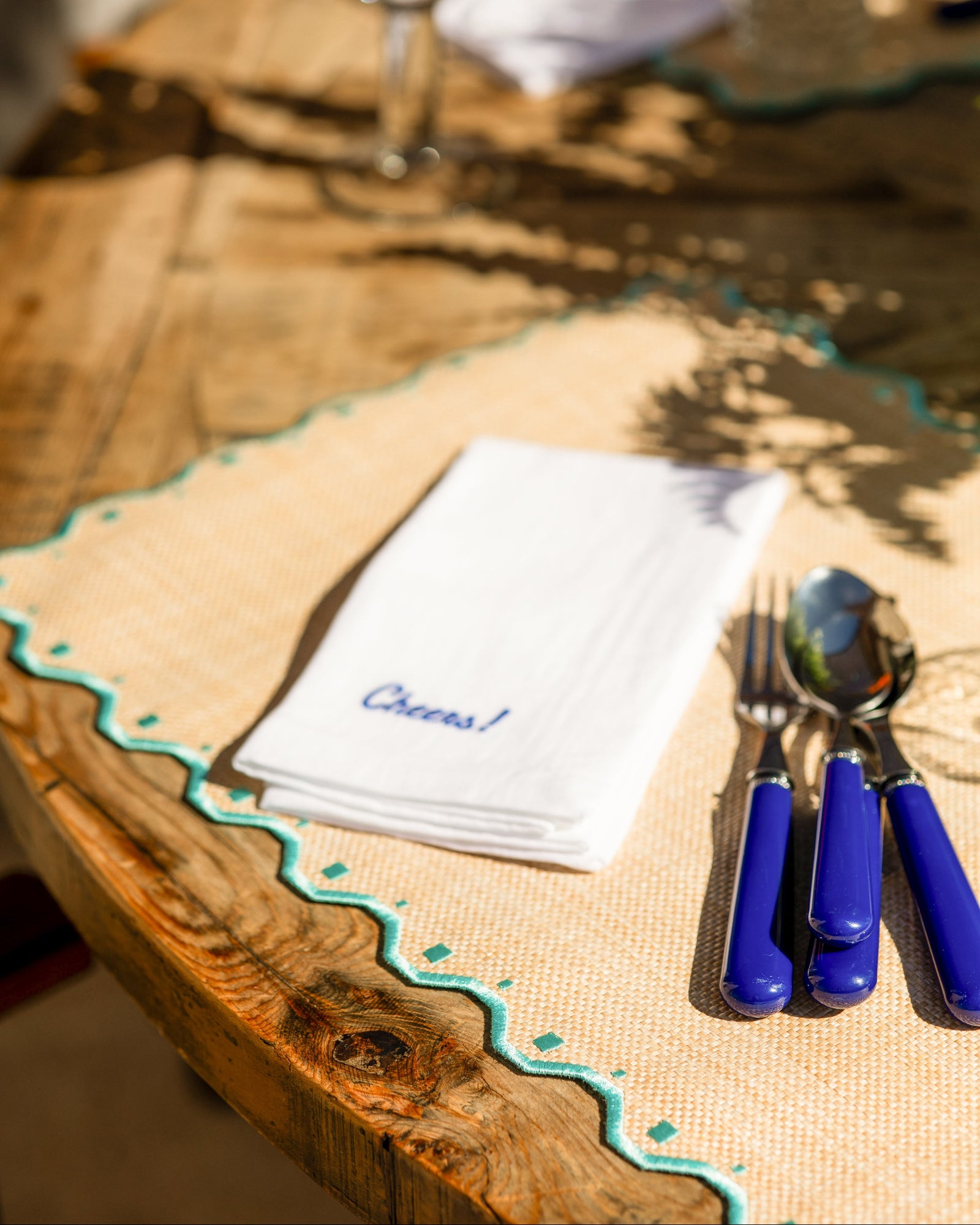 Placemat Porto, Raffia with Turquoise Blue