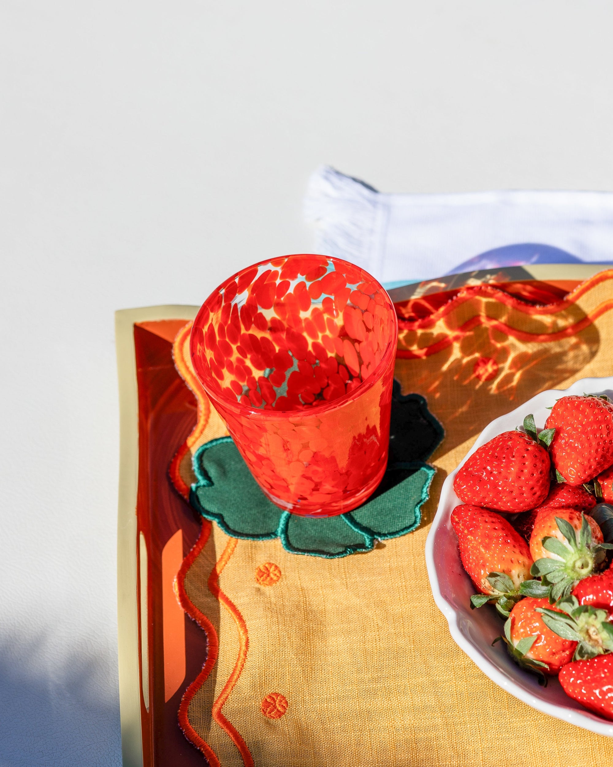 Milano Blown Glass with Red Mottled Pattern