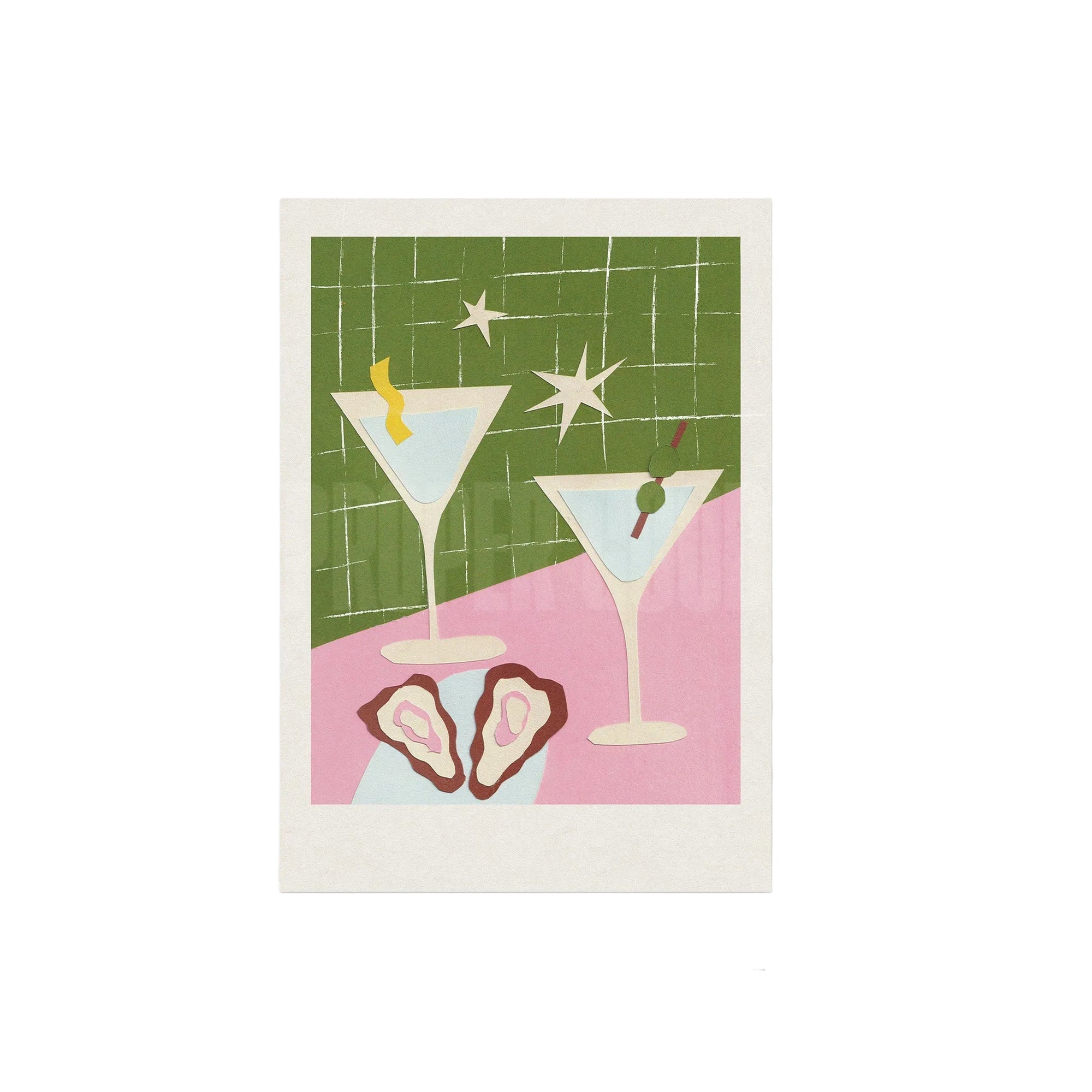 Martini Hand Collaged Print