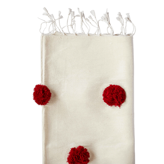 Red and White Cotton Pom Pom Throw