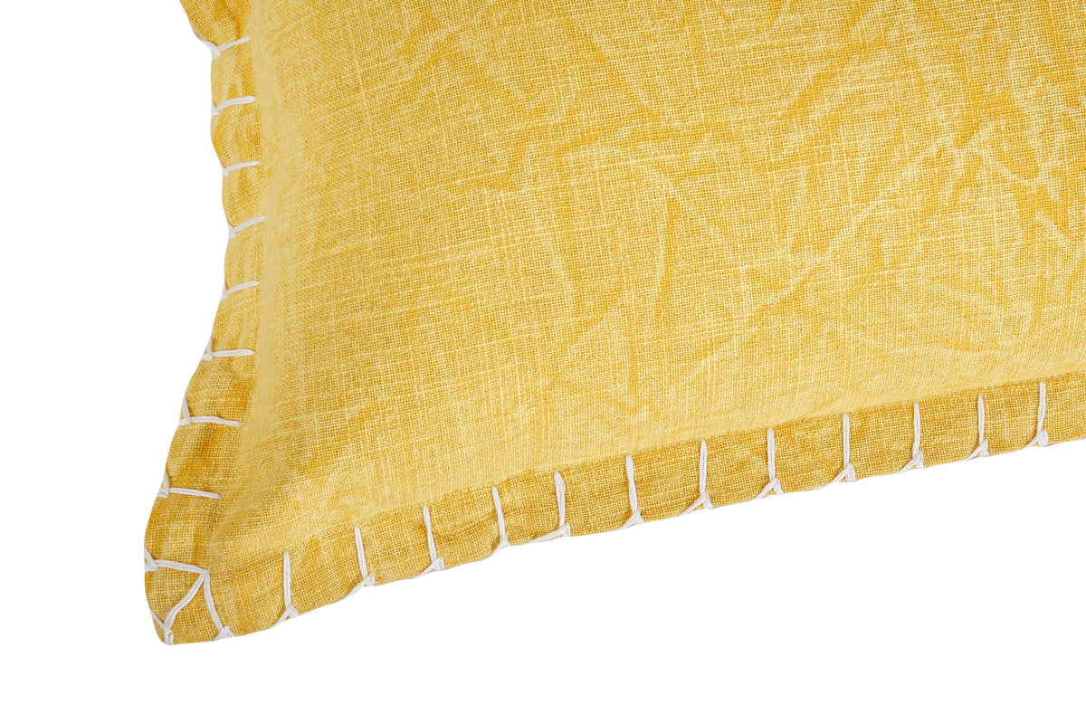 Stone Washed Yellow Pillow | Block Print | Without Filler
