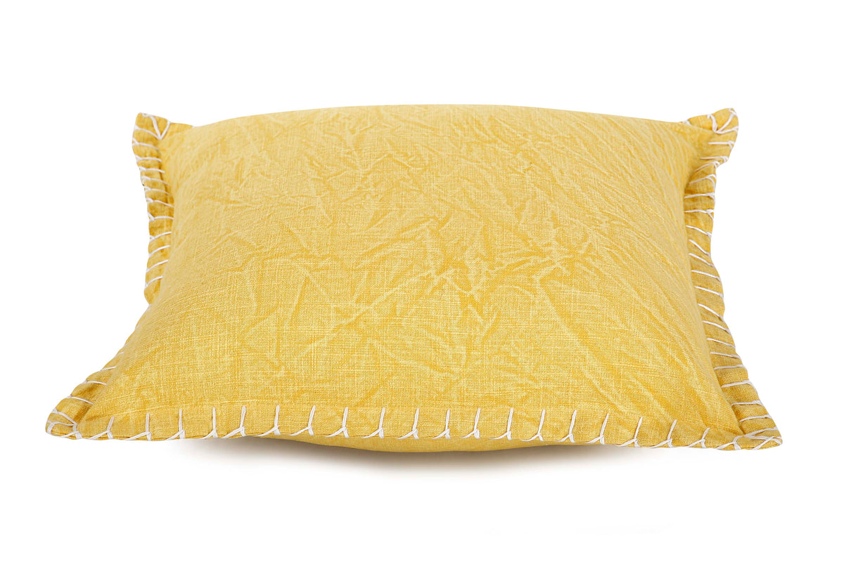 Stone Washed Yellow Pillow | Block Print | Without Filler