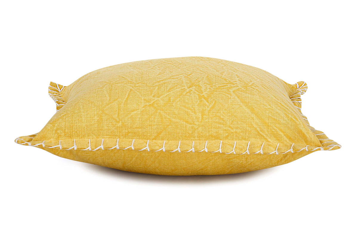 Stone Washed Yellow Pillow | Block Print | Without Filler