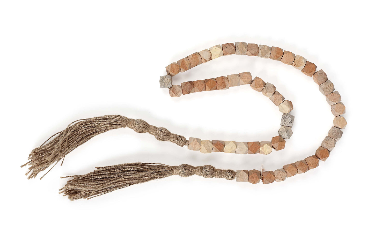 Fall Wooden Geometric Beads Garland with Jute Tassel-39 Inch