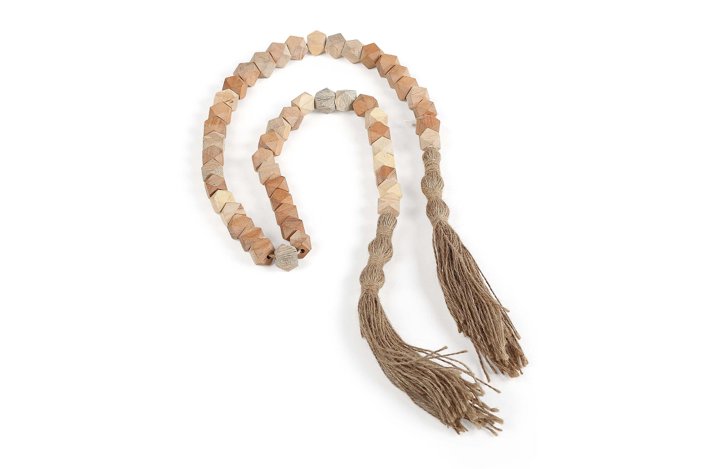 Fall Wooden Geometric Beads Garland with Jute Tassel-39 Inch