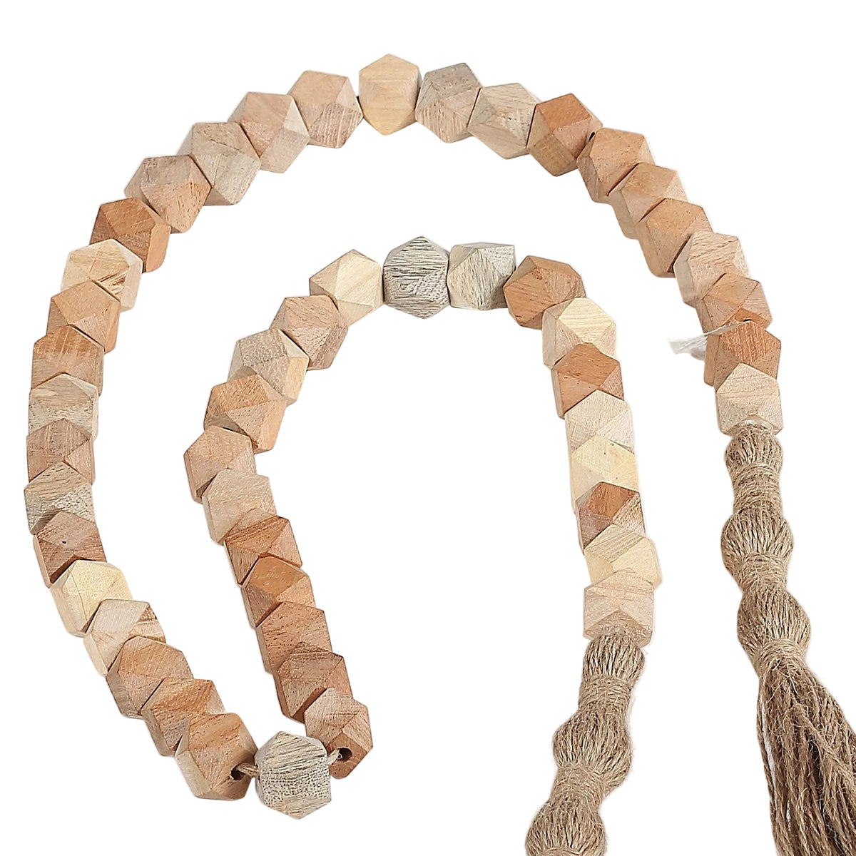 Fall Wooden Geometric Beads Garland with Jute Tassel-39 Inch