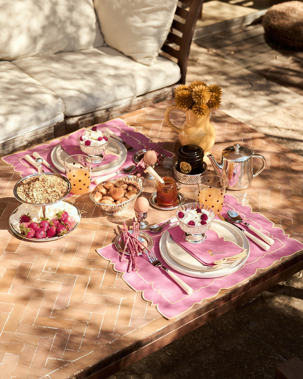 Placemat Gardénia, Pink with Yellow