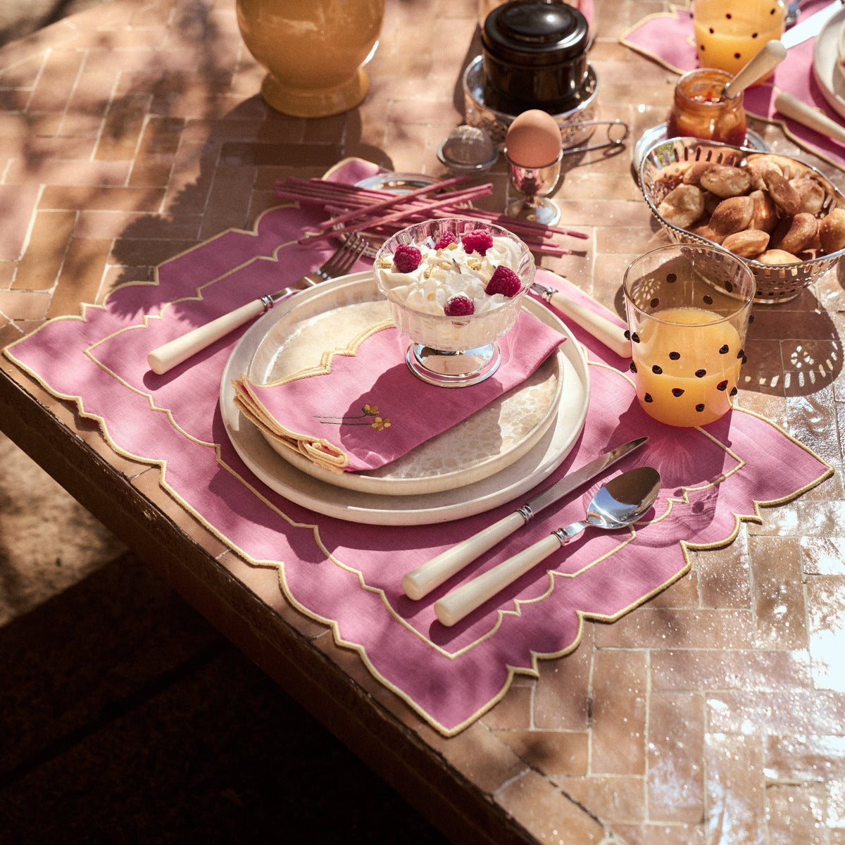 Placemat Gardénia, Pink with Yellow