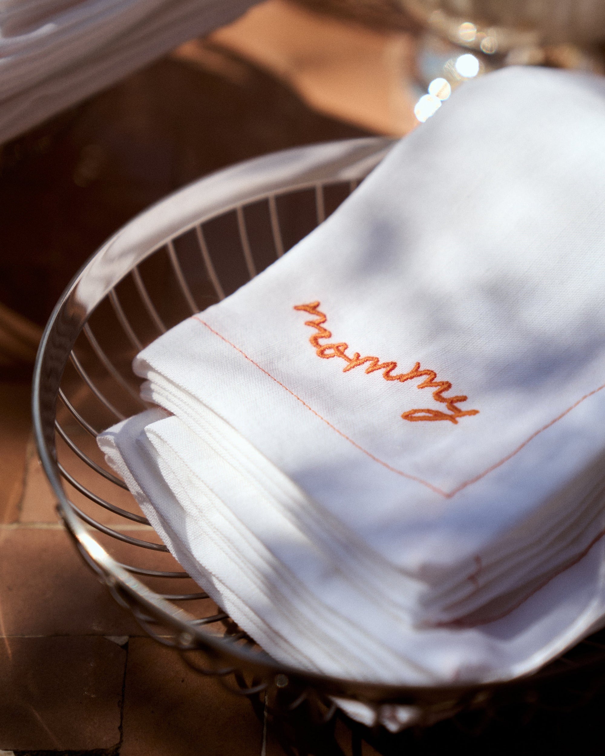 Orange Embroidered Napkins, Mother’s Day Edition (Pack of 2)
