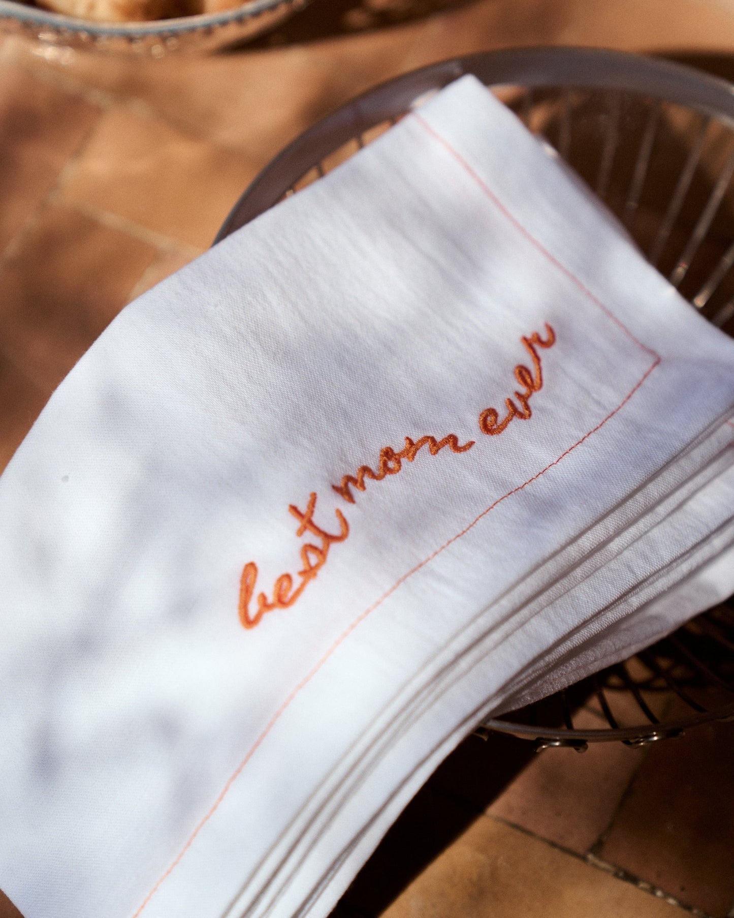 Orange Embroidered Napkins, Mother’s Day Edition (Pack of 2)