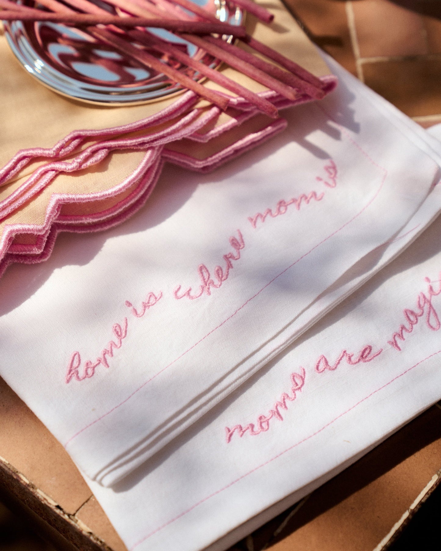 Pink Embroidered Napkins, Mother’s Day Edition (Pack of 2)