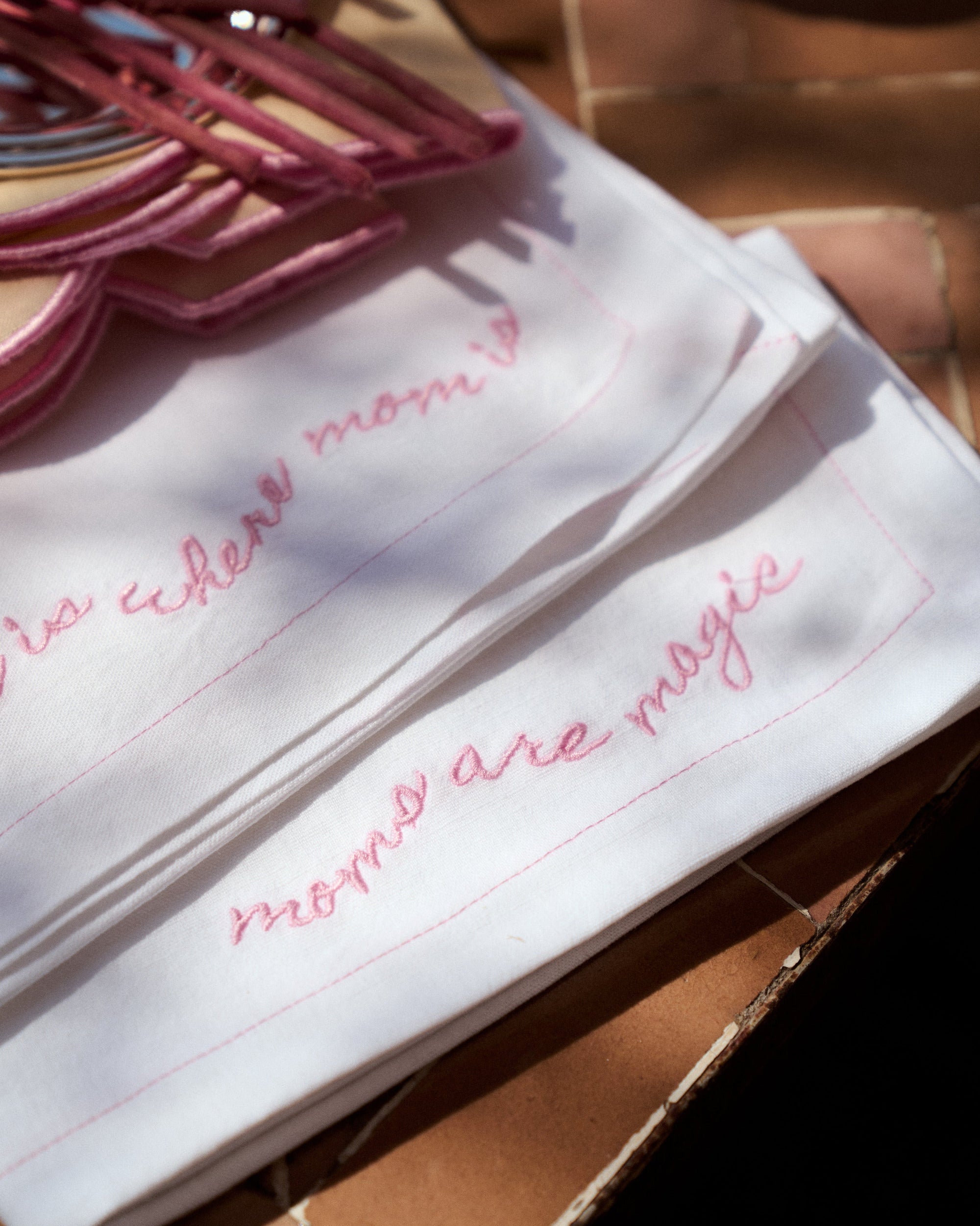 Pink Embroidered Napkins, Mother’s Day Edition (Pack of 2)