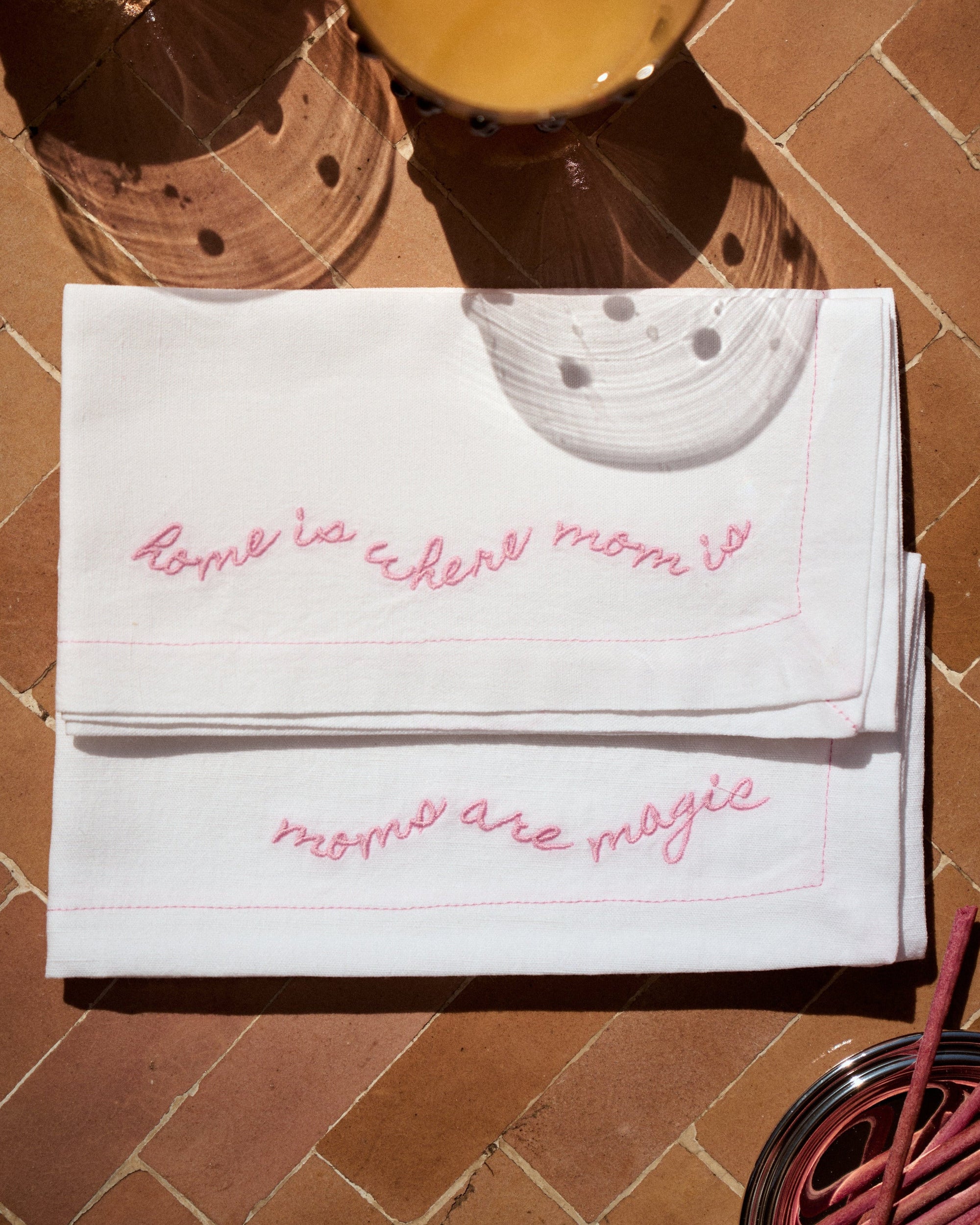 Pink Embroidered Napkins, Mother’s Day Edition (Pack of 2)