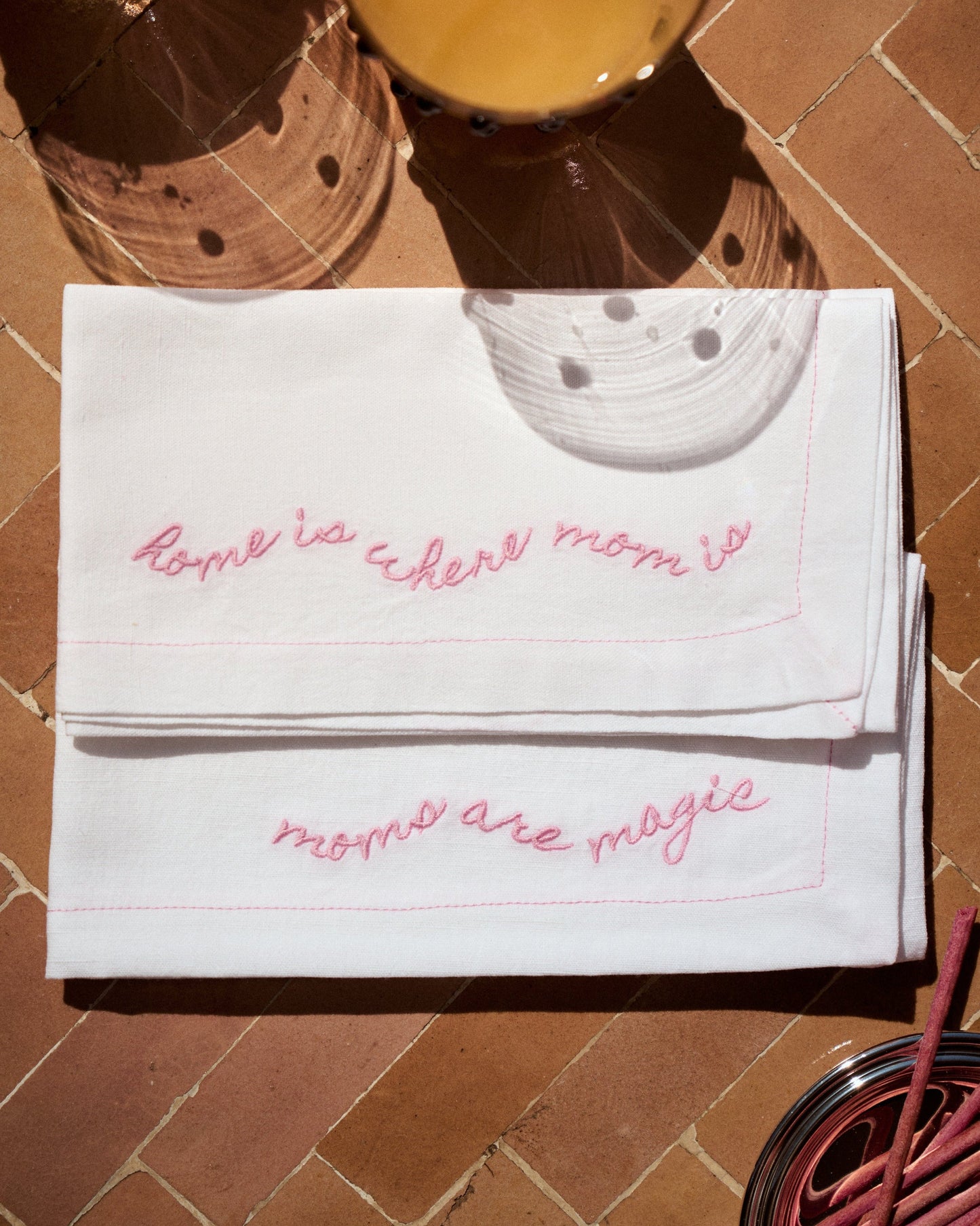 Pink Embroidered Napkins, Mother’s Day Edition (Pack of 2)