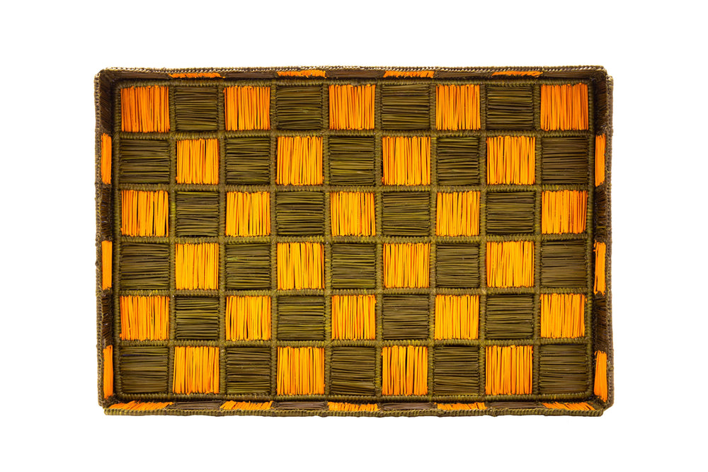 Damero Large Rectangular Tray | Mustard & Olive Green