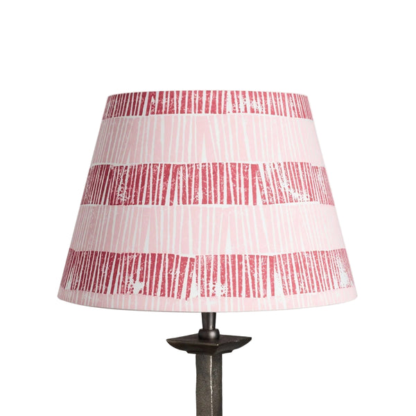 Empire lampshade in pink and red, bold lampshade with layered stripes, modern striped lampshades UK.