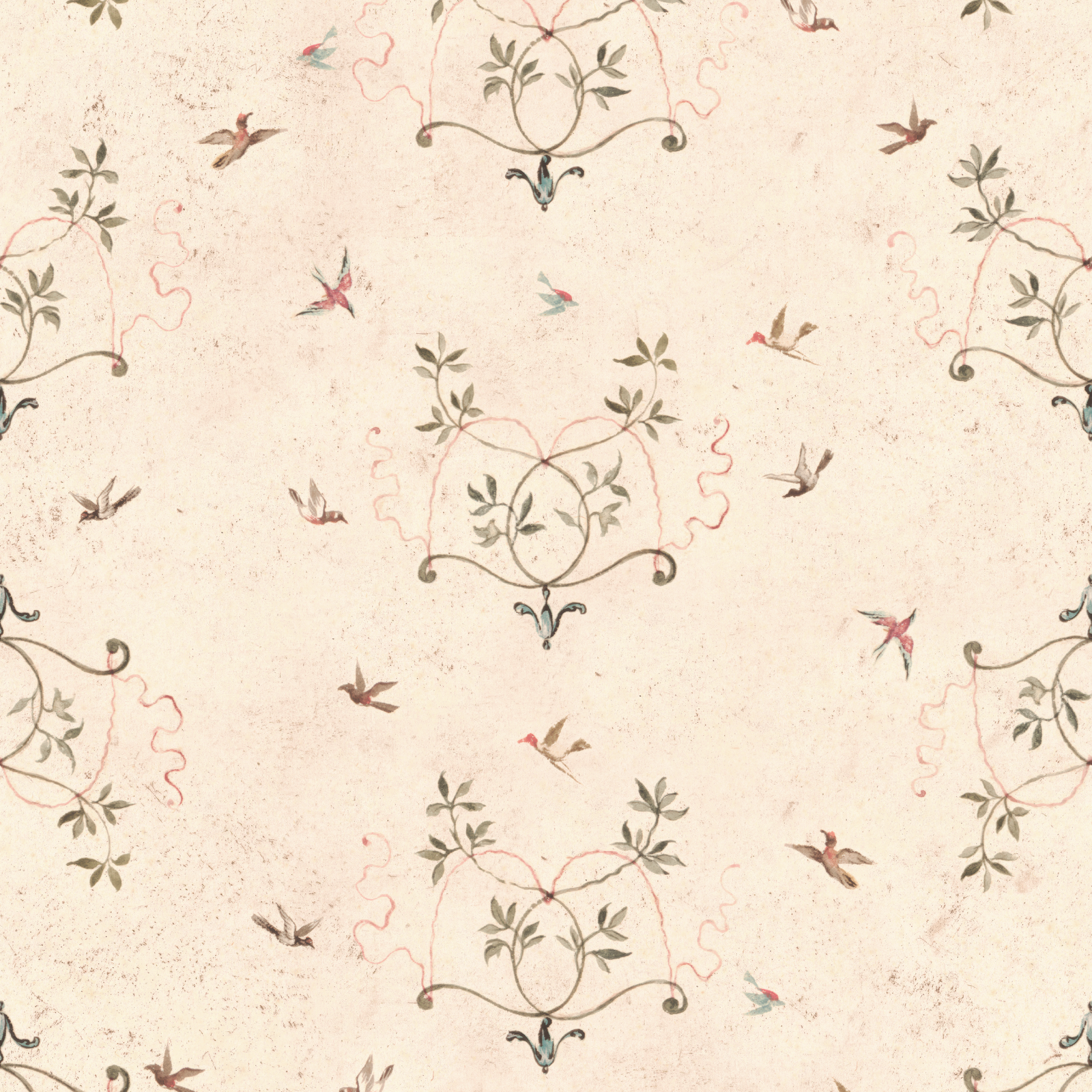 Birds at Play Linen Fabric