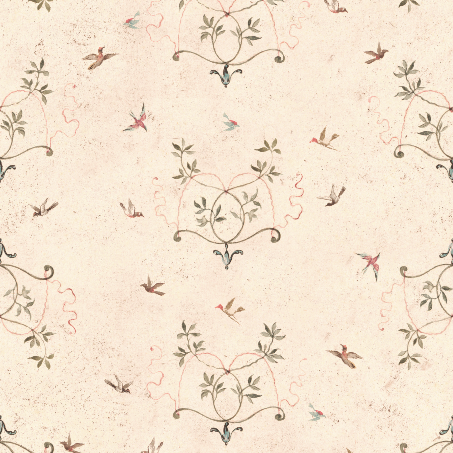 Birds at Play Linen Fabric
