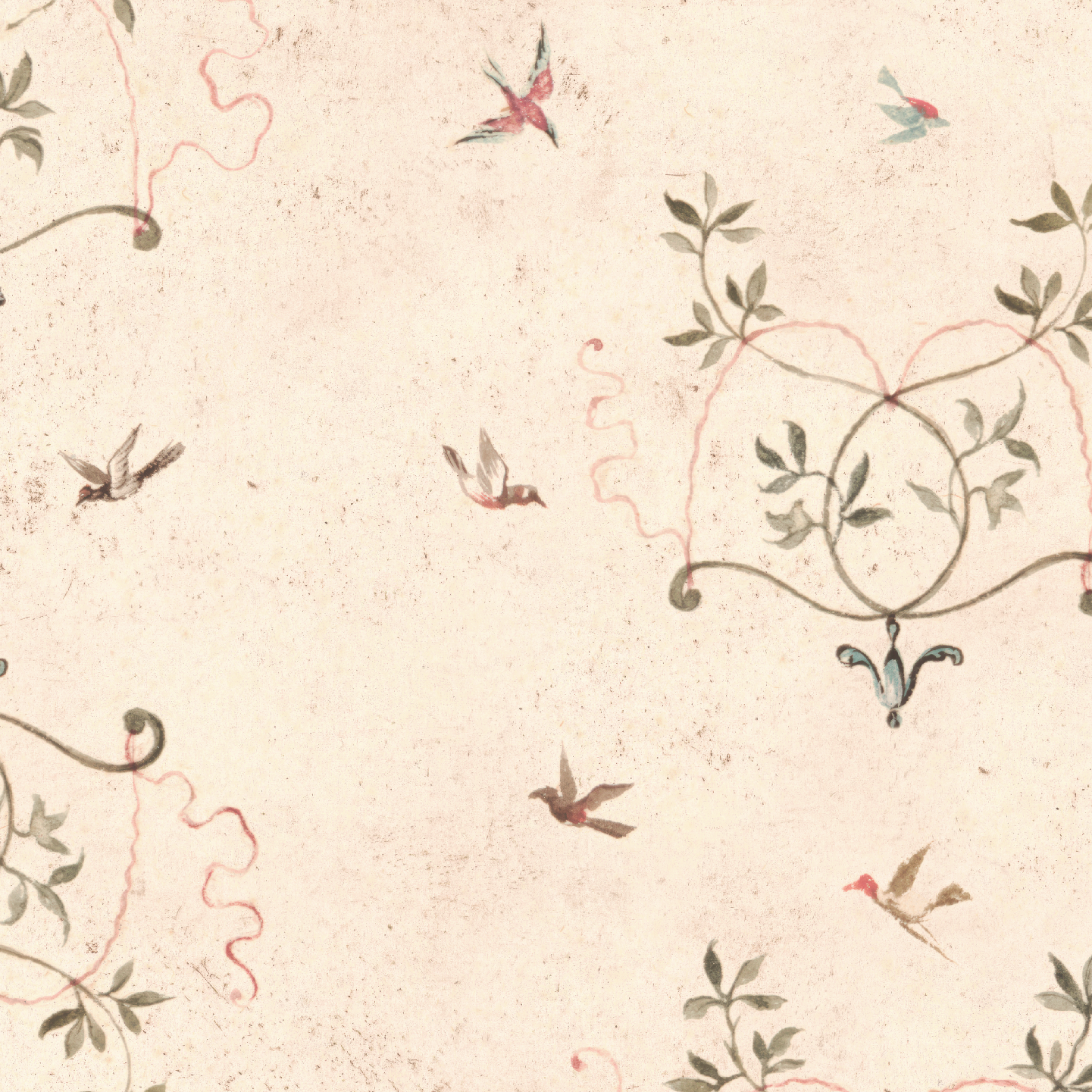 Birds at Play Linen Fabric