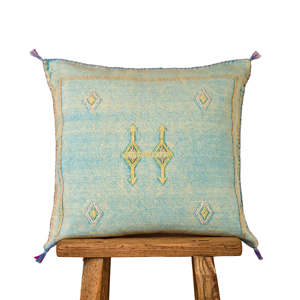 Luxury Cactus Silk Cushion - Turquoise