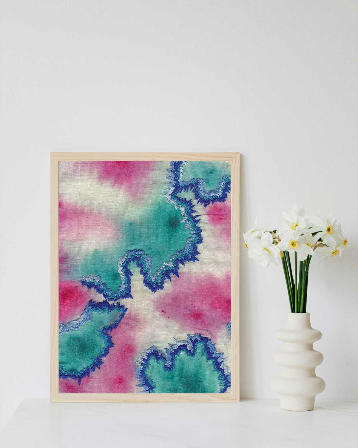 Making Waves textile and embroidery framed art