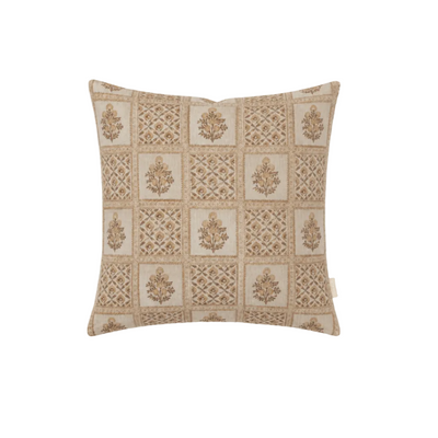 margot meadow hand block printed natural creams, soft yellow and subtle floral design.