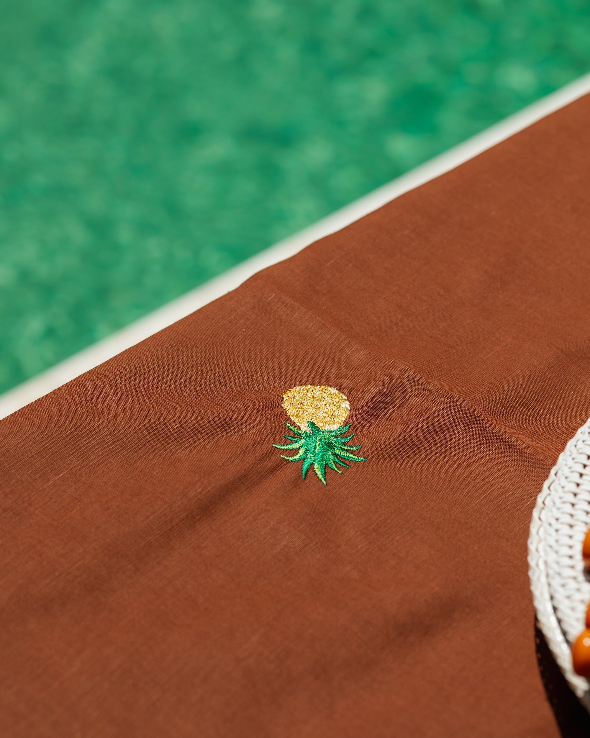 Tablecloth Embroidered with Pineapples, Brown