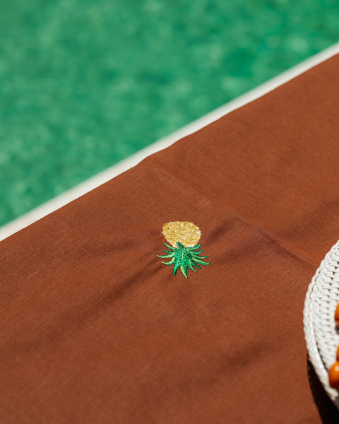 Tablecloth Embroidered with Pineapples, Brown