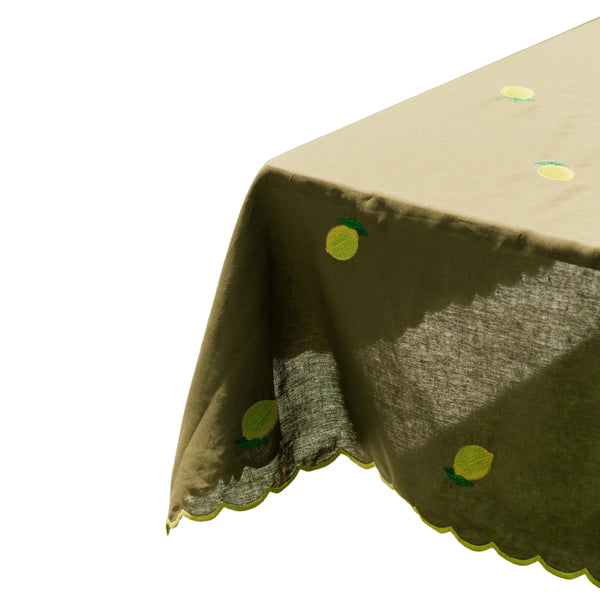 Tablecloth Embroidered with Lemons, Green