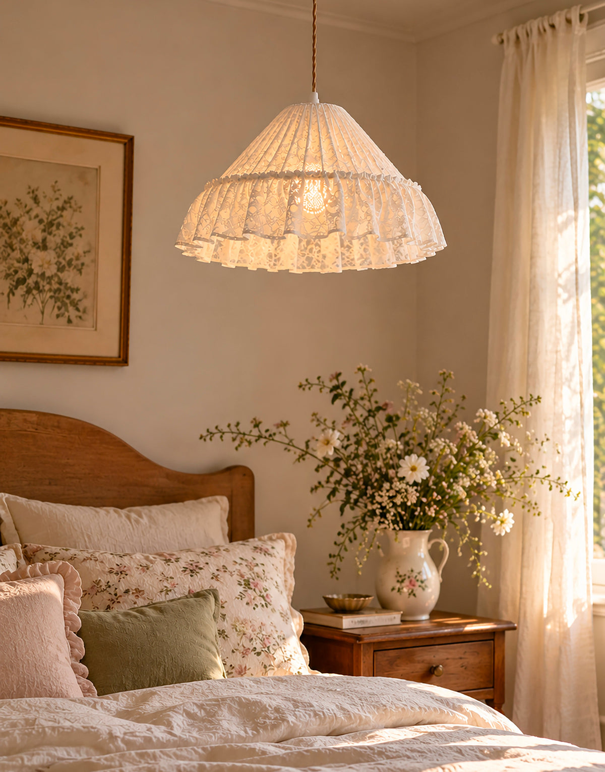 Marie Ernestine Pendant Light – Vintage-Style White Lace