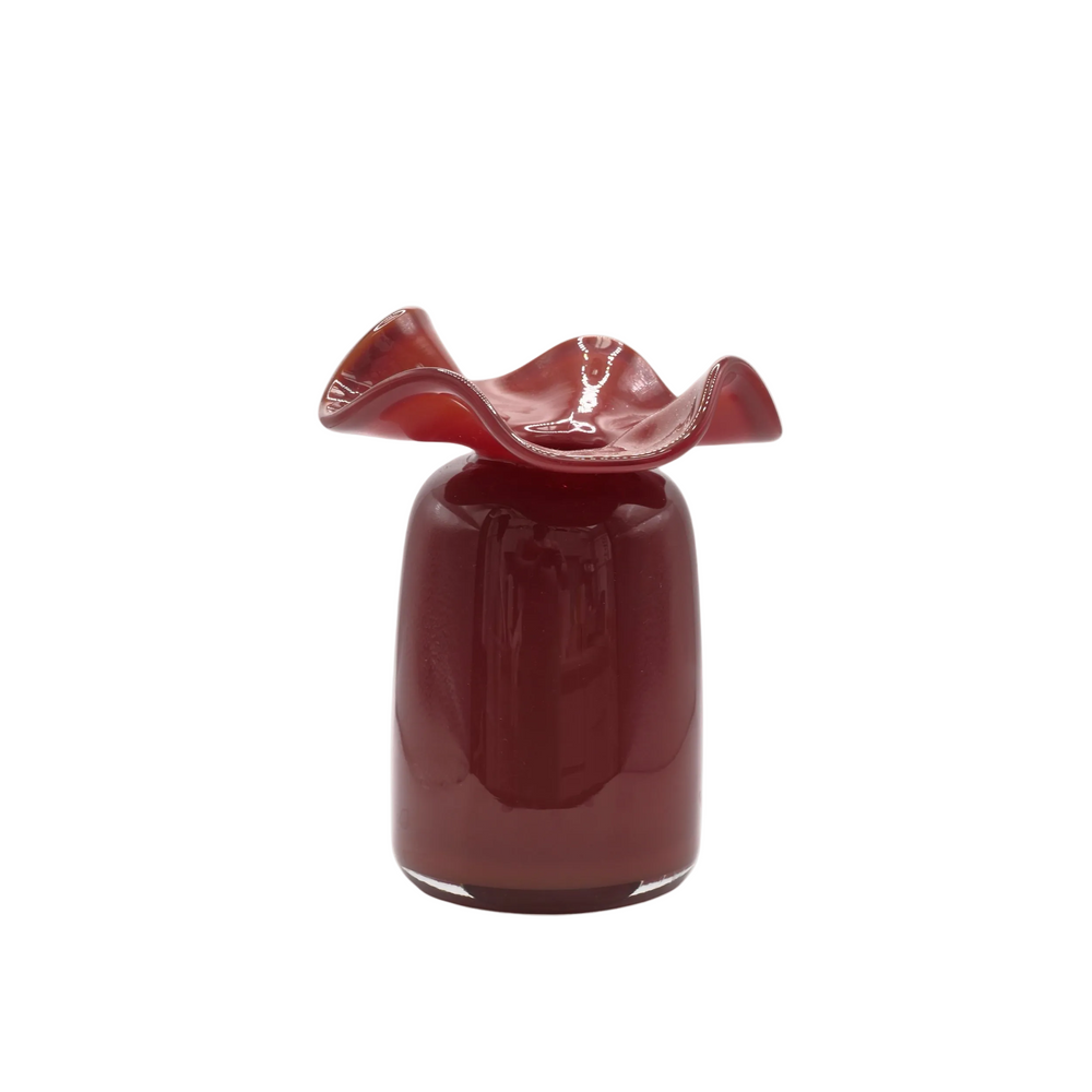 Brown Handmade Ruffle Glass Bud Vase