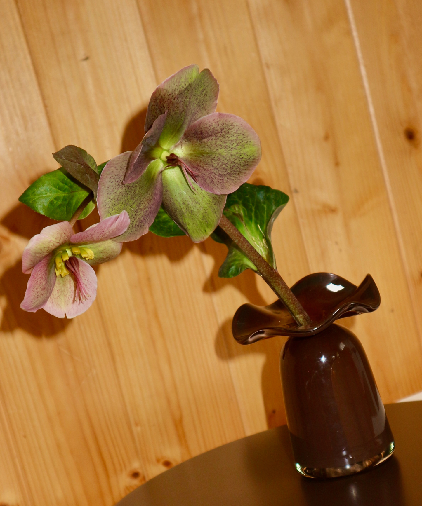 Brown Handmade Ruffle Glass Bud Vase