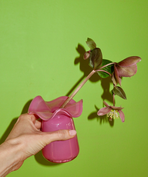Pink Handmade Ruffle Glass Bud Vase