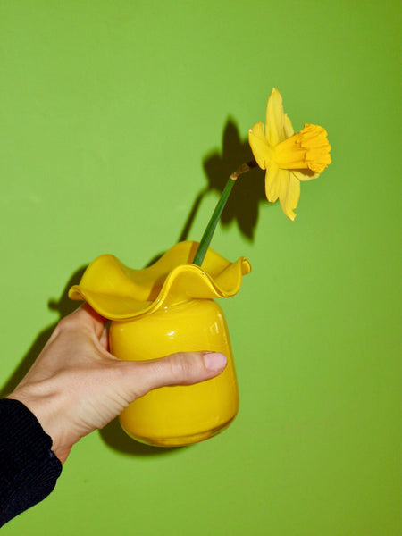 Yellow Handmade Ruffle Glass Bud Vase