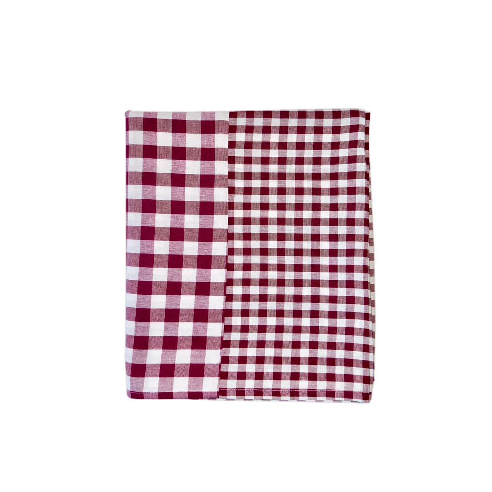 Patchwork Gingham Burgundy Cotton Tablecloth, 140 x 240cm