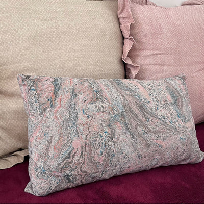Marbled blue beige rustic linen cushion cover