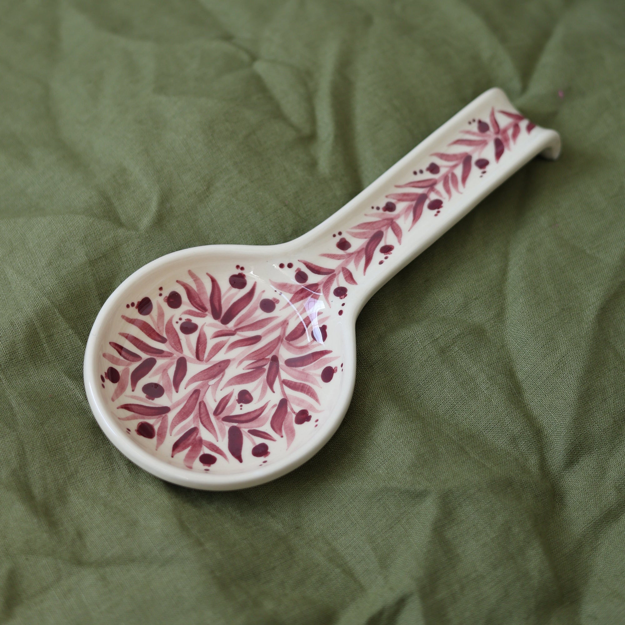 Hand Painted Pomegranate Spoon Rest - Maroon